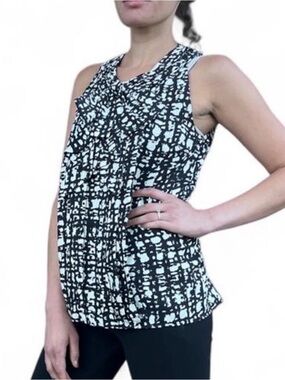 kate spade Black & White Patterned Pleat-Front Sleeveless Top